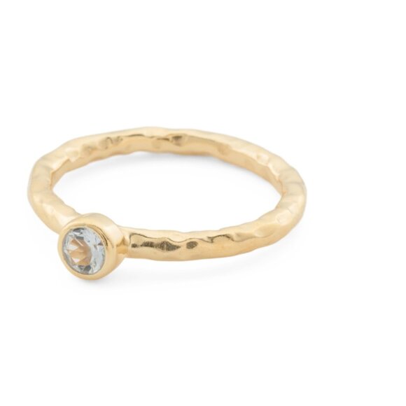 SHAANTI JEWELS  India 18kt Gold Plated Sterling Silver Bezel Blue Topaz Ring - Picture 1 of 2